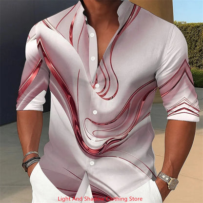 Camisa de hombre con estampado abstracto de mármol y arte líquido. Camisa de cuello alto, manga larga, estilo casual, cómoda para el día a día, vacaciones y fiestas.