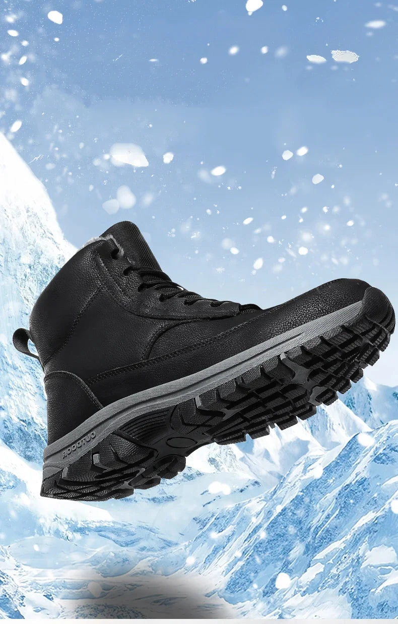 Nuevas botas de nieve de invierno para hombre, zapatillas de cuero impermeables, botas súper cálidas para hombre, botas de senderismo para exteriores, zapatos de trabajo, talla 39-48