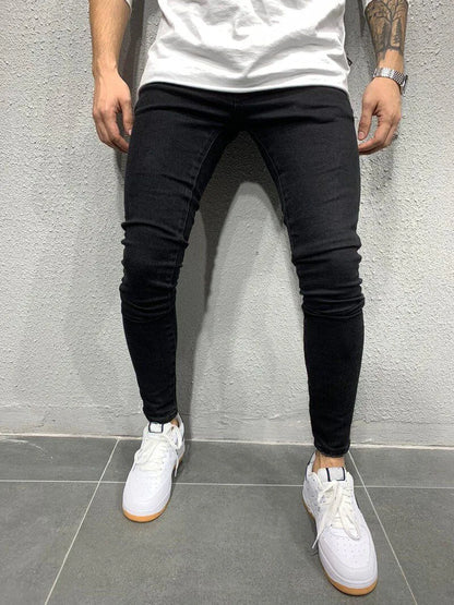 Pantalones vaqueros de hombre, estilo lápiz, corte recto, hasta el tobillo, lavado liso, corte ajustado, bolsillos, ligeramente elásticos, cintura media, estilo urbano Y2K.