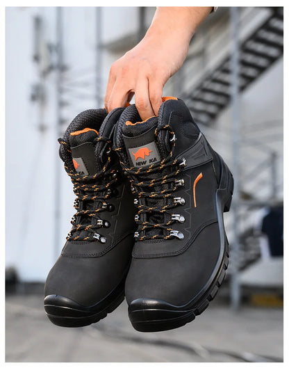 Zapatos de trabajo de cuero antiestáticos, de protección laboral, antiaplastamiento, antipinchazos, antideslizantes, antipolvo y resistentes al desgaste para hombre.