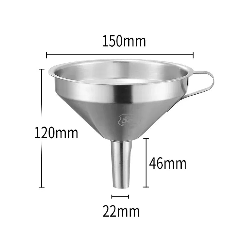 Embudo de acero inoxidable 304 de boca ancha con filtro de malla para aceite de cocina, especias líquidas y utensilios de cocina.