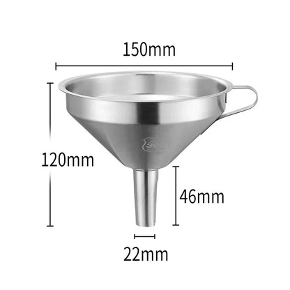 Embudo de acero inoxidable 304 de boca ancha con filtro de malla para aceite de cocina, especias líquidas y utensilios de cocina.