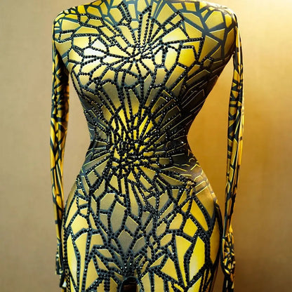 Mono con brillantes y diamantes de imitación para mujer, sexy, elástico, para baile, fiesta, cantante, escenario, cumpleaños, disfraces de Drag Queen Posui 7G