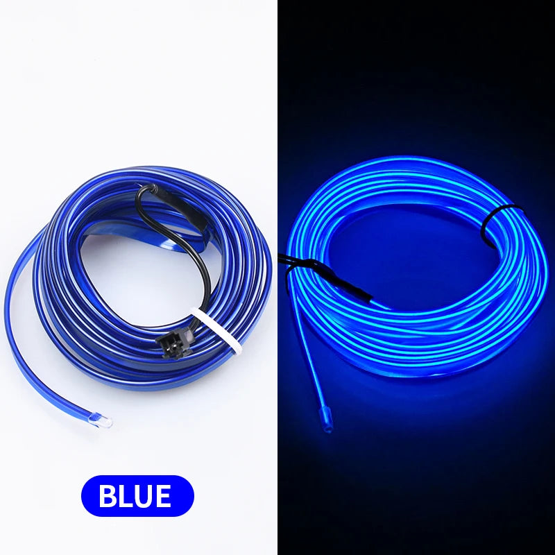 Tira de luces LED para interior de coche, 5 m, 5 V, flexible, tubo de luz fría EL, con USB, para decoración de interiores de coche