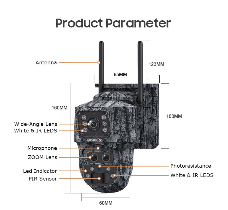 Cámara de seguridad solar inalámbrica LS VISION de 12 MP, 4G, zoom 15x, para exteriores, con doble pantalla, WiFi, detección humana PIR y sistema CCTV UBox.