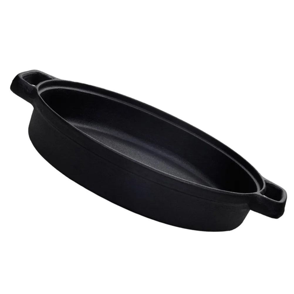 Sartén duradera de hierro fundido sin revestimiento de 22 cm para uso doméstico y exterior con fondo grueso y distribución uniforme del calor.
