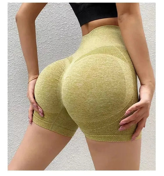 Pantalones cortos de yoga con diseño de miel, deportivos, de cintura alta, elásticos, ajustados, antideslumbrantes, de secado rápido, para fitness.