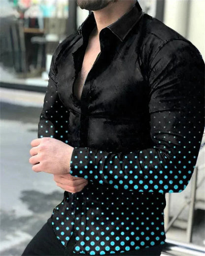Camisa de lujo para hombre, estilo social, con botones en la solapa, estampado irregular, cárdigan de manga larga, camisa de baile de club, camisa urbana para hombre