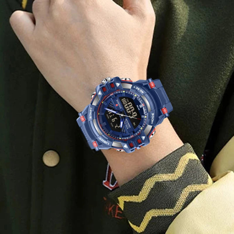 LIGE FOXBOX - Reloj electrónico deportivo informal de moda para hombre, con pantalla digital LED, resistente al agua hasta 50 m, alarma y fecha, con caja