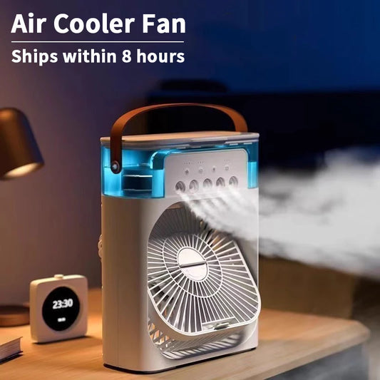 Ventilador 3 en 1, aire acondicionado pequeño para el hogar, enfriador de aire con luz LED nocturna, humidificador portátil, ventilador de ajuste de aire para oficina y hogar.