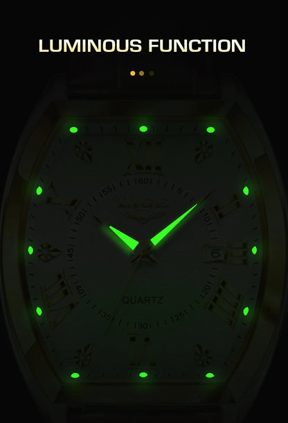 LIGE - Nuevos relojes militares para hombre, marca original de lujo, de cuero, de cuarzo, cronógrafo cuadrado resistente al agua