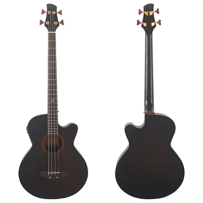 Bajo electroacústico de 43 pulgadas y 4 cuerdas, diseño de guitarra folk con cutaway, con funda y ecualizador.