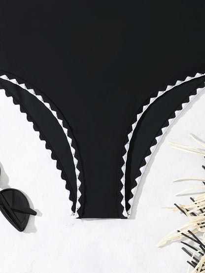 Vigoashely 2025 Sexy Black Two Piece Swimwear Women Push UP Hollow One Piece Swimsuit Monokini Backless Beach Lady Bathing Suit