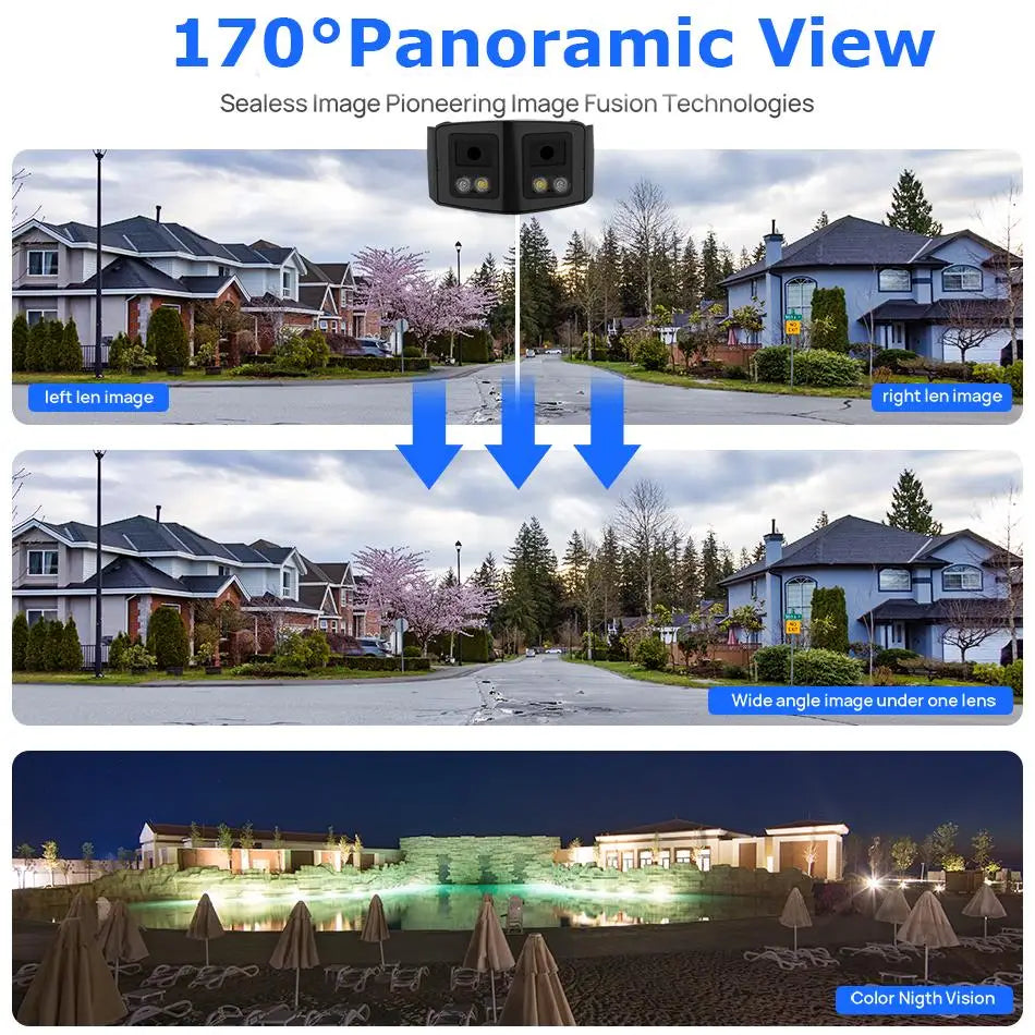 Cámara IP panorámica 4K de 8 MP y 180° compatible con Hikvision, con infrarrojos y ColorVu, audio bidireccional, detección de presencia humana, ranura para tarjeta SD, Plug &amp; Play, NVR HIK.