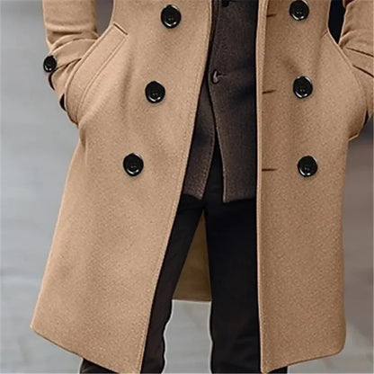 Autumn Winter Men's Woolen Coats Business Casual Fashion Double Breasted Long Woolen Trench Male England Style Wool Blends Coat