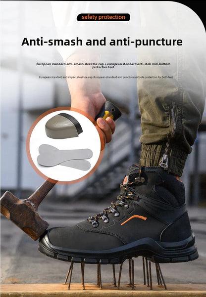Zapatos de trabajo de cuero antiestáticos, de protección laboral, antiaplastamiento, antipinchazos, antideslizantes, antipolvo y resistentes al desgaste para hombre.