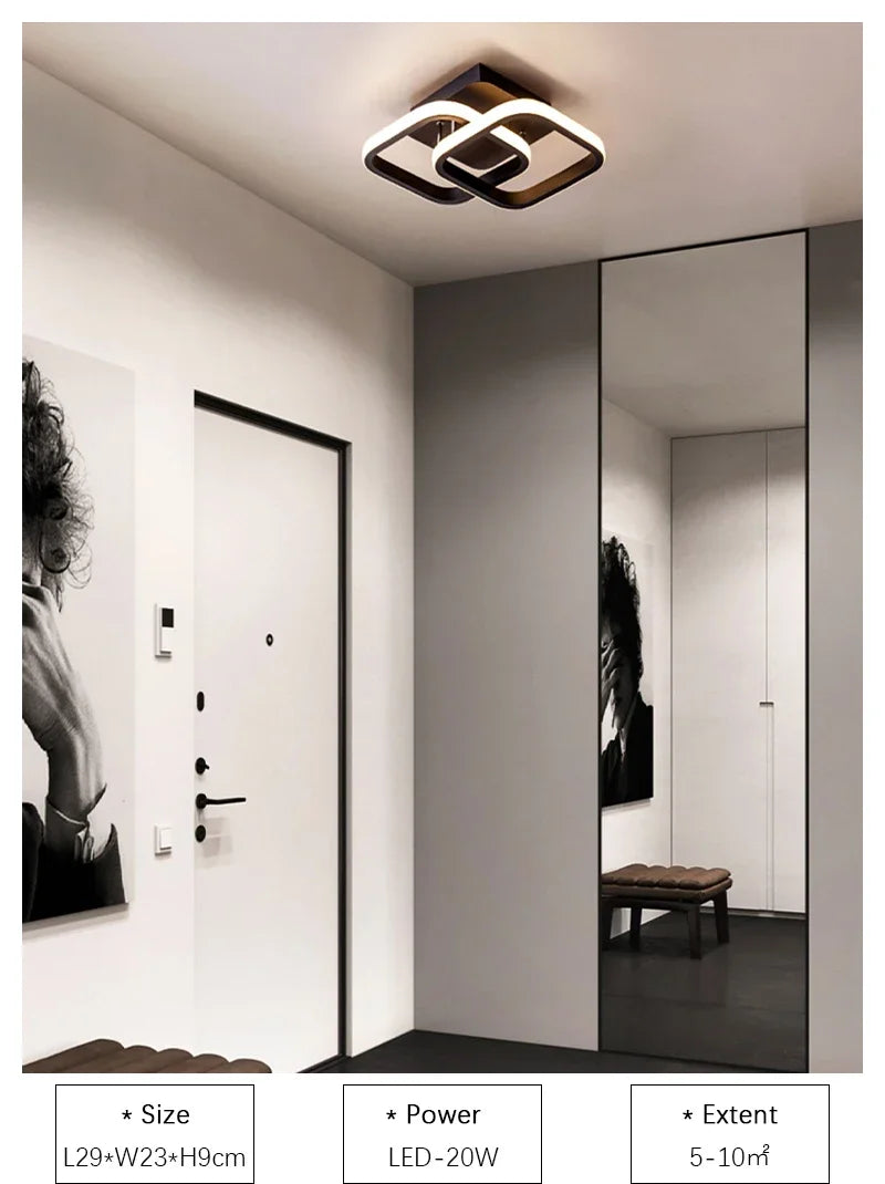 Lámpara de techo moderna de metal negro, araña de techo con luz tricolor para sala de estar, pasillo, balcón, decoración del hogar