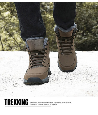 Nuevas botas de nieve de invierno para hombre, zapatillas de cuero impermeables, botas súper cálidas para hombre, botas de senderismo para exteriores, zapatos de trabajo, talla 39-48