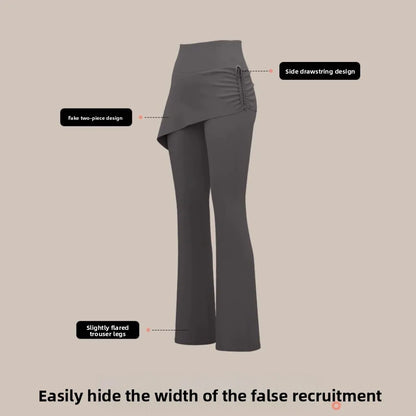 Leggings deportivas 2 en 1 con diseño de falda, dobladillo acampanado, cintura alta y cordón ajustable para yoga, actividades al aire libre y fitness.