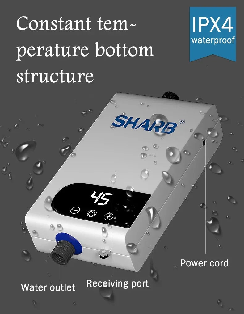 Calentador de agua eléctrico instantáneo sin tanque con temperatura constante y pantalla digital. Calentador de agua a demanda.