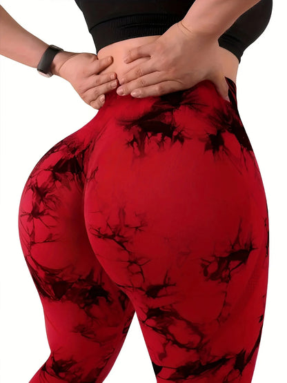 Leggings de entrenamiento sin costuras para mujer, cintura alta, levantamiento de glúteos, para deportes al aire libre, fitness, pantalones de yoga con efecto tie-dye