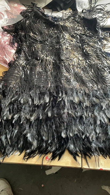 Vestido de verano 2024 con lentejuelas y plumas, moderno y colorido, sin mangas, para mujer, venta directa de Amazon
