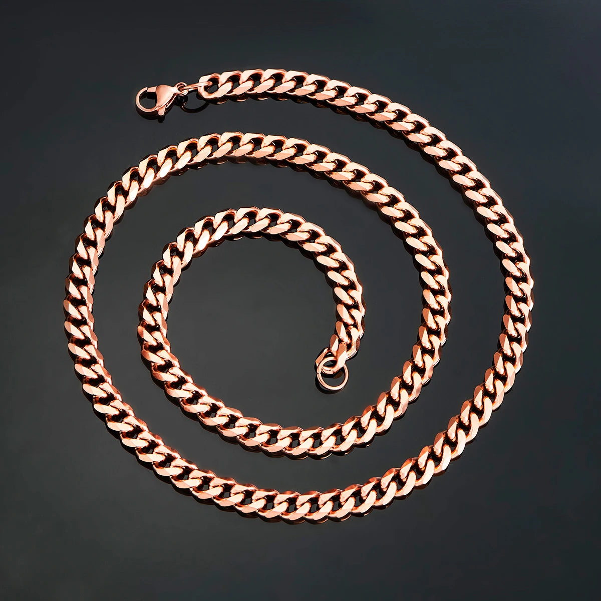 Cadena de eslabones cubanos de acero inoxidable de color rosa de 3,6 mm, 5 mm y 7 mm, collar clásico para mujer y niña, de 14 a 30 pulgadas