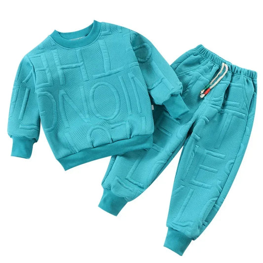 Ropa para niños, sudadera estampada de cuello redondo de manga larga y pantalones con puños, traje de 2 piezas, ropa exterior informal sencilla