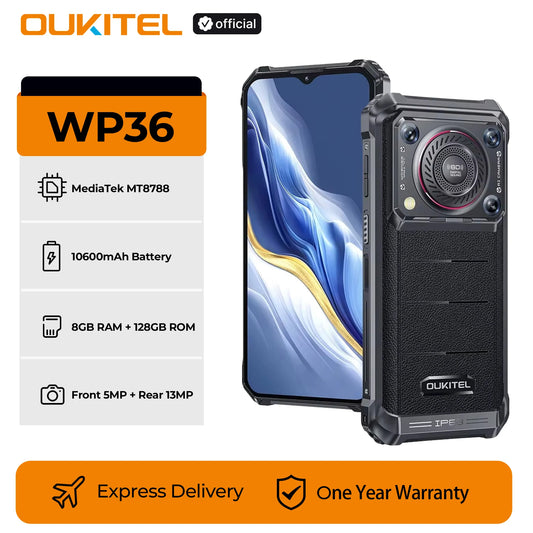 [Estreno mundial] Smartphone resistente Oukitel WP36, batería de 10600 mAh, pantalla HD+ de 6,52", 16 GB de almacenamiento interno, 128 GB de almacenamiento interno, sistema operativo Android 13, cámara de 13 MP