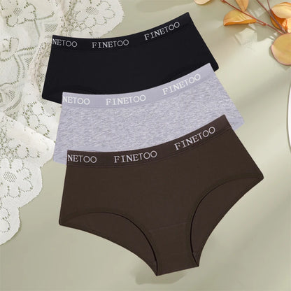 FINETOO - 3 piezas de ropa interior de algodón con cinturón y letras para mujer, bragas sexys, transpirables, de cintura baja, elásticas y cómodas.