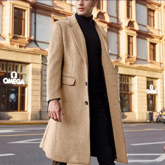 Ropa informal de otoño e invierno para hombre, abrigo de lana estilo británico, nuevo cortavientos largo de color liso estilo coreano, tallas S-XXXL