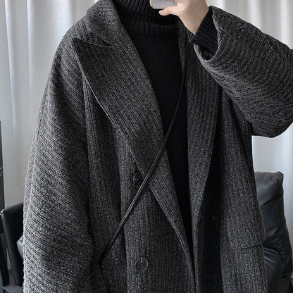 Abrigo largo entallado estilo coreano ligero de longitud media para hombre, abrigo juvenil sin cuello, abrigo de primavera para hombre.