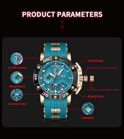 Relojes LIGE para hombre, marca superior, lujo, esfera grande, silicona, militar, deportivo, impermeable, cuarzo, para hombre, Relogio Masculino.