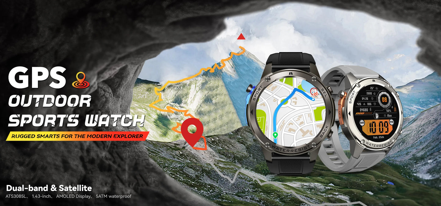 Nuevo reloj inteligente para exteriores para hombre, batería de larga duración de 500 mAh, pantalla AMOLED, resistente al agua hasta 5 ATM, monitor de ritmo cardíaco, GPS, reloj inteligente militar.