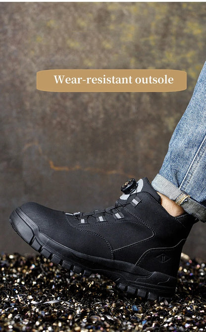 Zapatos de seguridad con botones giratorios para hombre, botas de trabajo impermeables, antigolpes, antipinchazos, protectores, ligeros, para otoño e invierno.