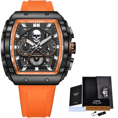 LIGE - Reloj de pulsera para hombre, de silicona, resistente al agua, estilo militar, deportivo, cuadrado, de cuarzo, cronógrafo, Masculino