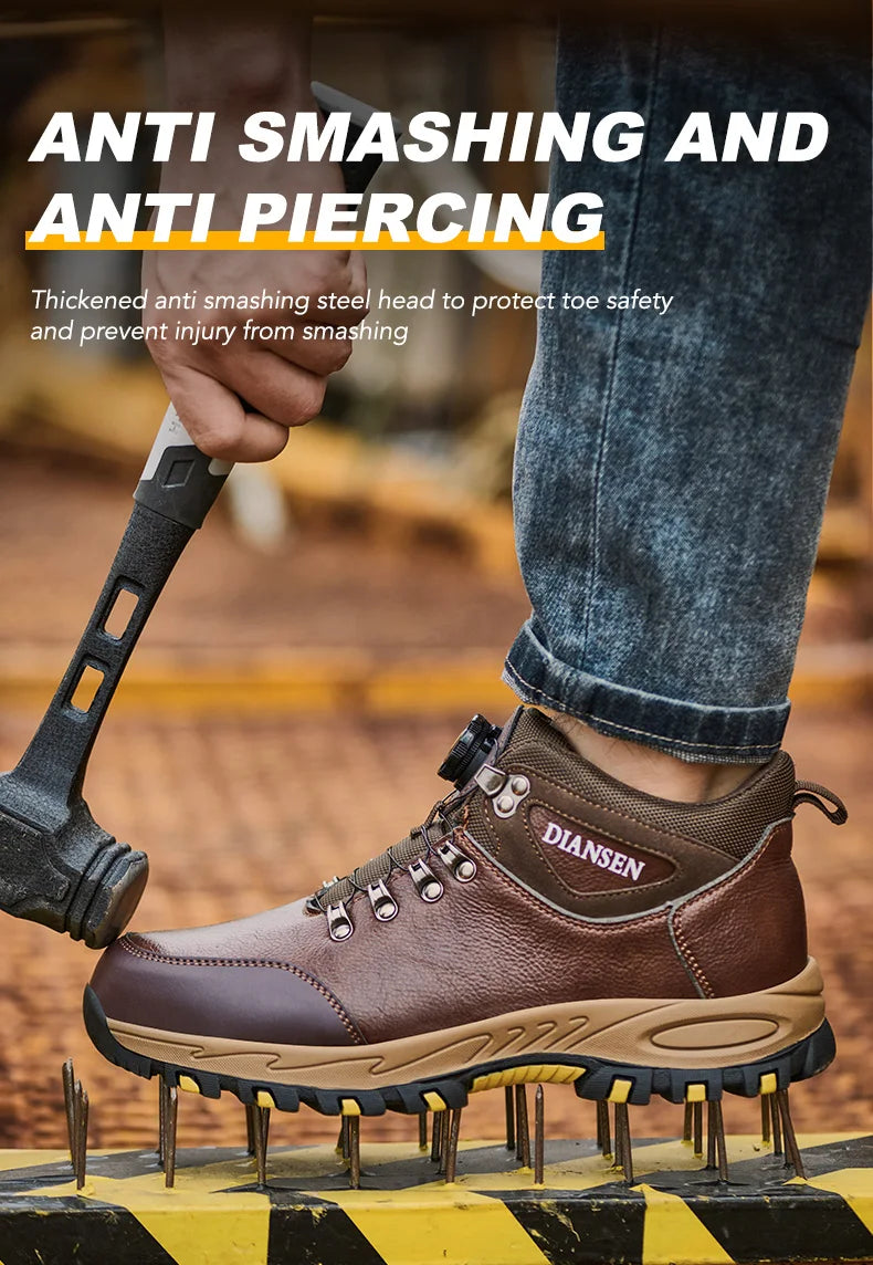 Zapatos de seguridad para hombre con botón giratorio, puntera de acero, zapatillas de trabajo indestructibles, botas de trabajo a prueba de perforaciones, calzado para hombre.
