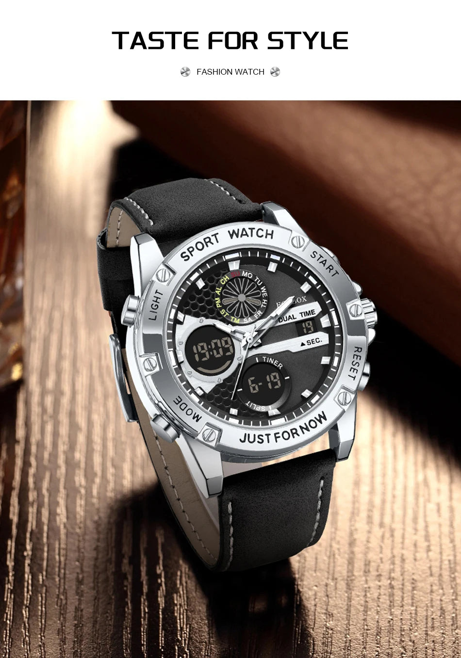 FOXBOX Relojes de lujo de moda para hombre, reloj de pulsera luminoso resistente al agua con fecha y doble horario para hombre, relojes de cuarzo para hombre, relojes masculinos