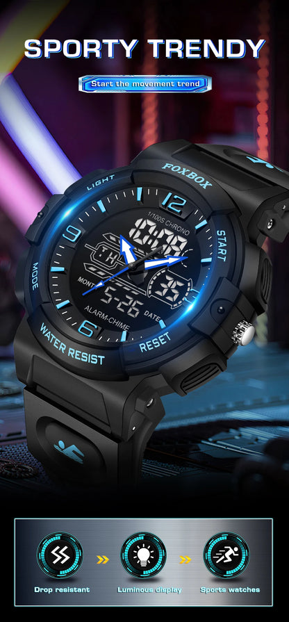 Relojes LIGE nuevos para hombre, 50 m resistentes al agua, reloj con alarma, reloj hombre, pantalla LCD dual, reloj de pulsera de cuarzo, deportivo militar, para hombre.