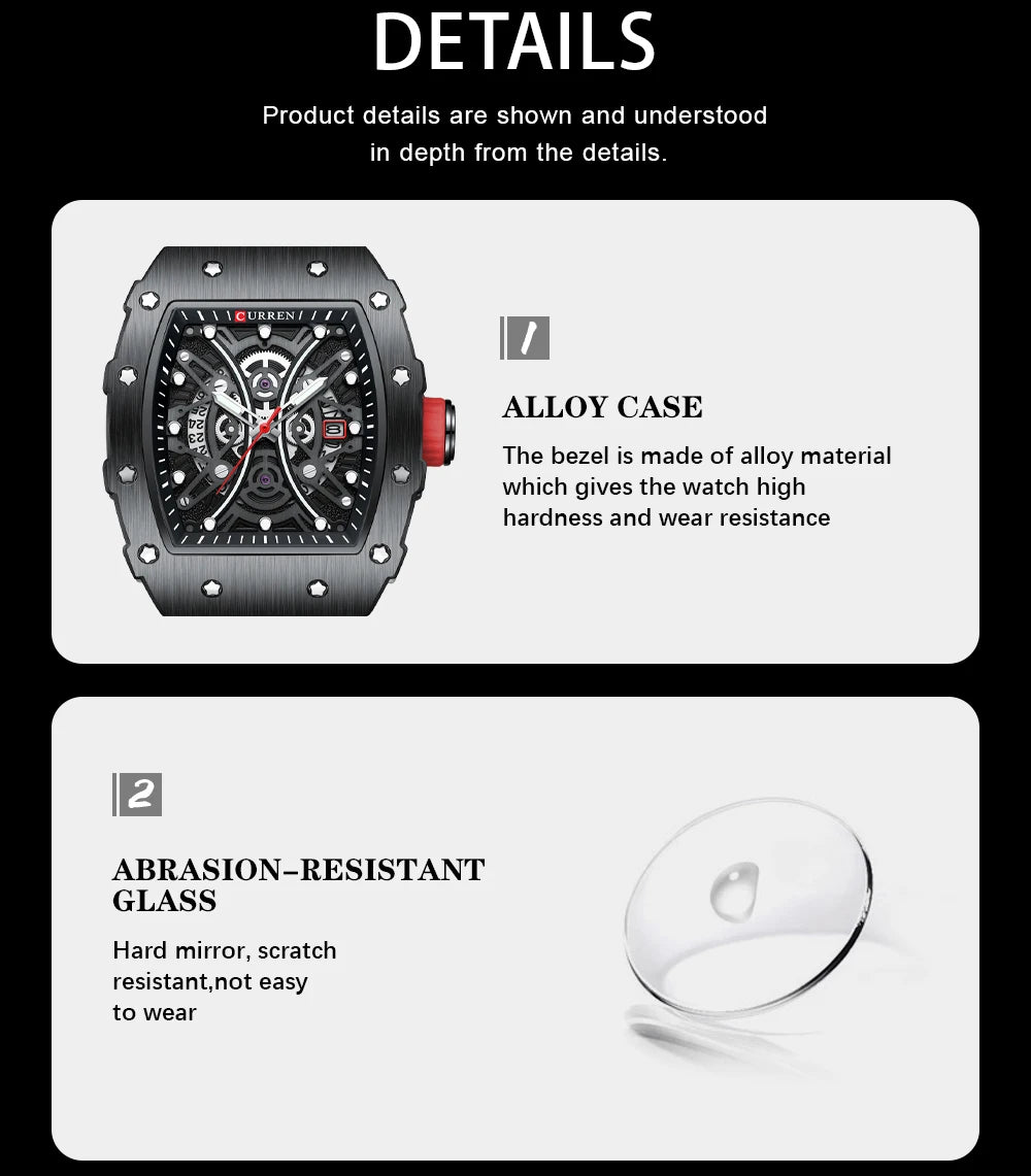Reloj CURREN 3D para hombre, de cuarzo, de acero inoxidable, resistente al agua, creativo, con correa de silicona, reloj de pulsera