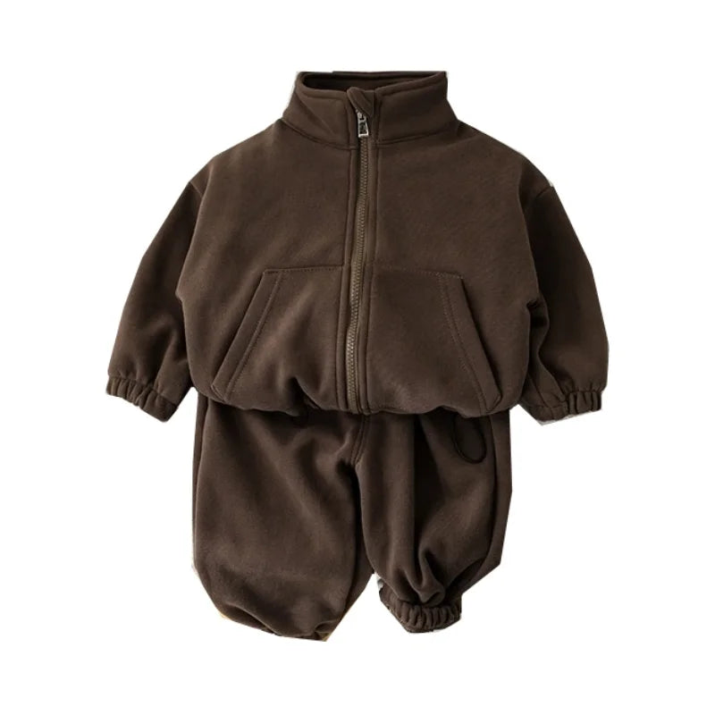 Conjuntos de ropa para bebés y niños, de invierno, de forro polar, informales, 2 piezas, conjunto deportivo para niñas y niños, abrigo y pantalones de 1 a 5 años