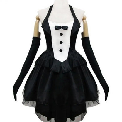 3Pcs Women Bunny Tuxedo Dress Gloves Headband Set Rabbit Ear Headband Backless Halter Dress Magician Halloween Cosplay Costume