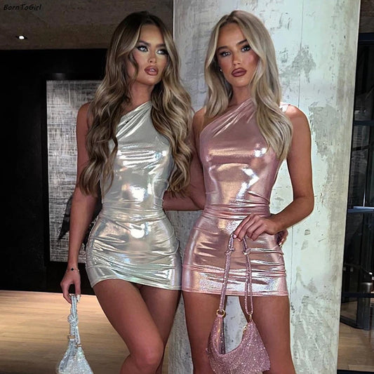 Vestidos ajustados sexys de un hombro para mujer, vestido mini ajustado irregular de color sólido, vestido corto para fiesta, discoteca, vestido de noche, vestido corto con realce de glúteos.
