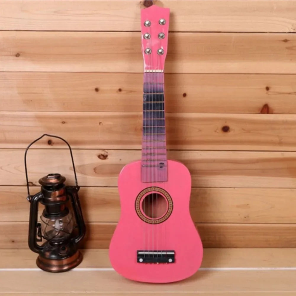 Guitarra infantil de madera maciza con perilla de cuerda ajustable, instrumento infantil multicolor, juguete clásico de alta calidad de sonido.