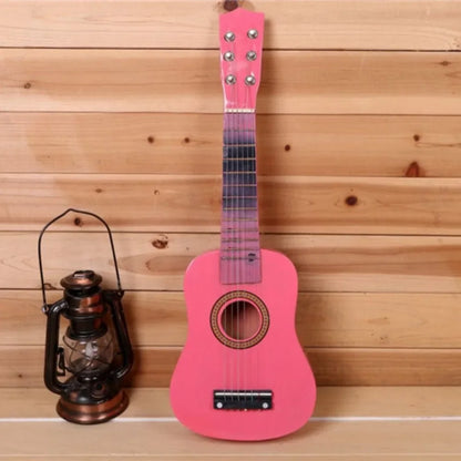 Guitarra infantil de madera maciza con perilla de cuerda ajustable, instrumento infantil multicolor, juguete clásico de alta calidad de sonido.