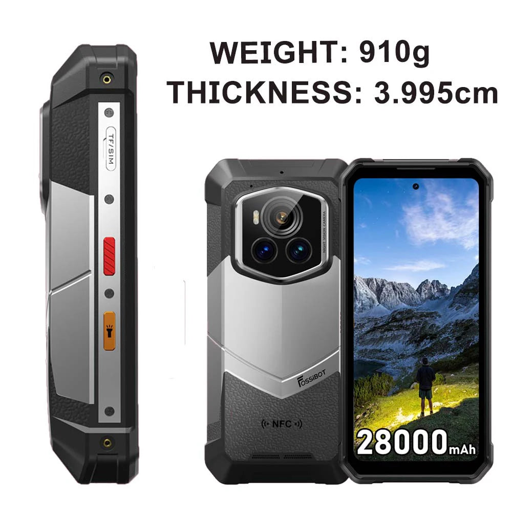 Teléfono móvil resistente Fossibot F107 Pro, 30 (12+18) GB + 512 GB, Android 15, batería de 28000 mAh, carga rápida de 66 W, cámara de 200 MP + 32 MP, 5G, NFC/GPS, doble linterna brillante.