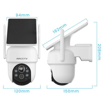 Kit de cámara solar WiFi ARCCTV de 4 MP para exteriores con sistema de vigilancia inalámbrico, sirena, detección de humanoides y audio bidireccional.