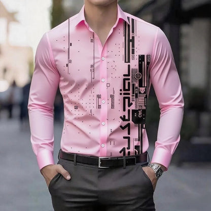 13 colors men's retro digital printing button breathable long sleeve shirt fashion lapel versatile men's shirt large size