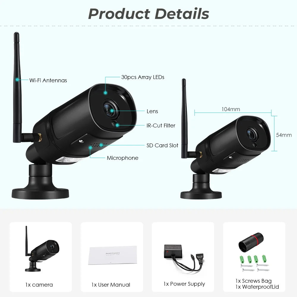 Cámara IP HD Abuntu de 5 MP con audio de 4 MP, compatible con H.265, ONVIF, detección humana por IA y Wi-Fi. Compatible con la aplicación ICSEE/XMeye.