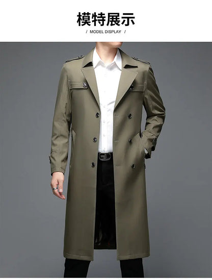 Spring Autumn Streetwear Fashion Trench Coat Men's Designer Overlong British Coats Man's Clothing With Epaulets Men's Jackets